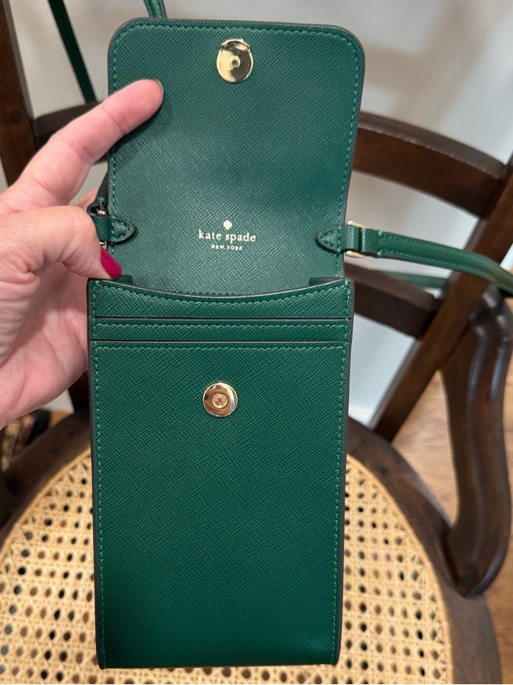kate spade Emerald Green Leather Crossbody Phone Pouch - Picture 3 of 8